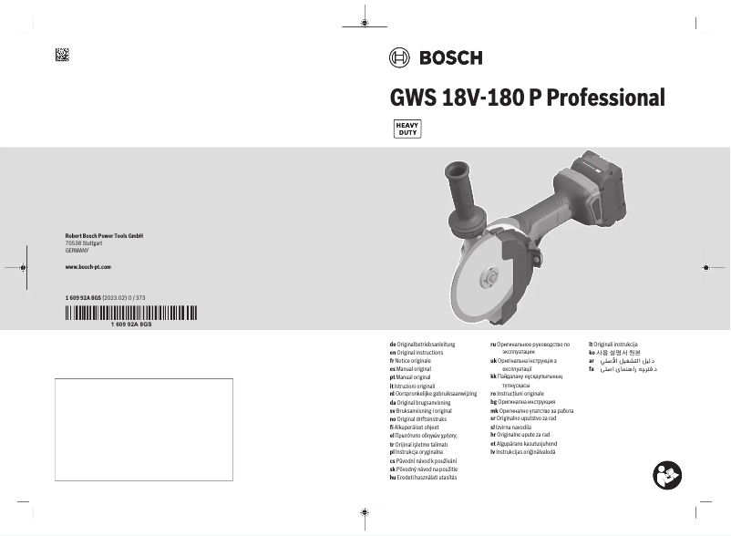 Page n°1 - Manuel utilisateur Bosch GWS 18V-180 P Professional