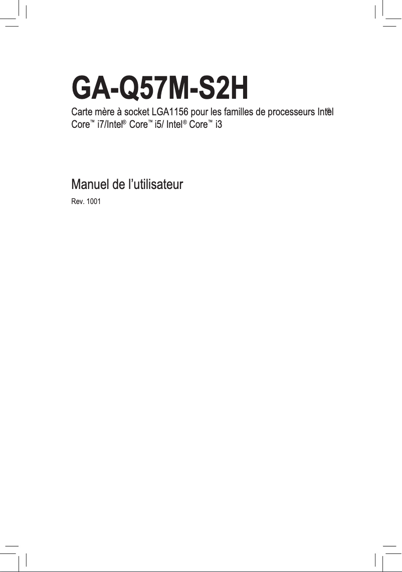 Page 1 de la notice Manuel utilisateur Gigabyte GA-Q57M-S2H