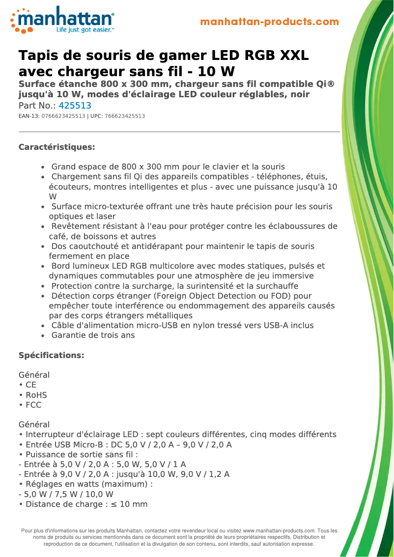 Page 1 de la notice Fiche technique Manhattan 425513