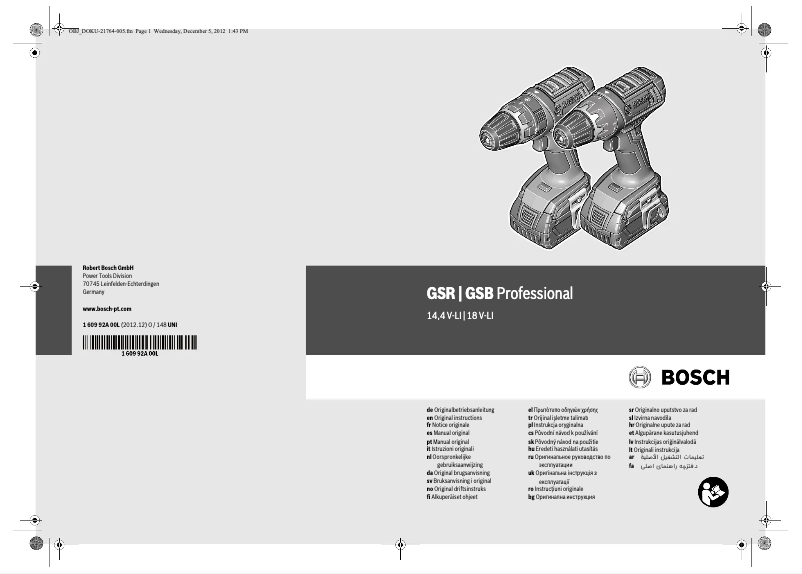 Page 1 of the manual User Manual Bosch GSR 14,4 V-LI