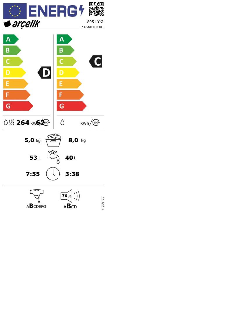 Page n°1 - Label énergétique Arçelik 8051 YKI