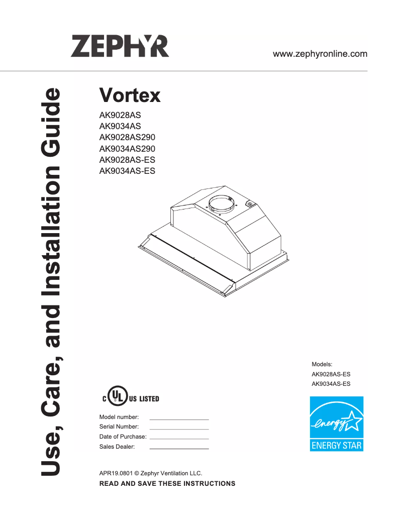 Image de la première page du manuel de l'appareil Vortex AK9028AS290
