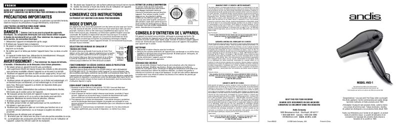 Page n°1 - Manuel utilisateur Andis Elevate 2000
