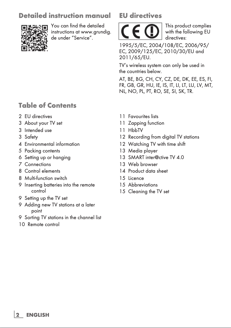 Page 1 de la notice Manuel utilisateur Grundig Fine Arts 65 FLX 9690 SP Short