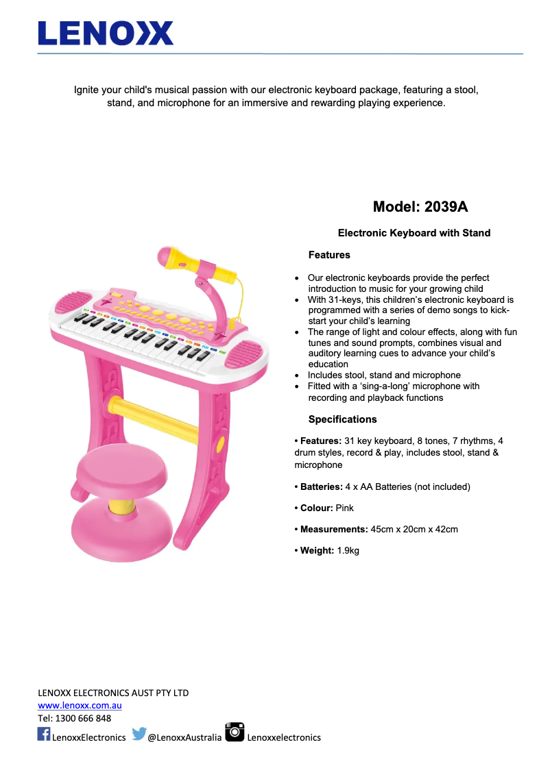 Page n°1 - Fiche technique Lenoxx 2039