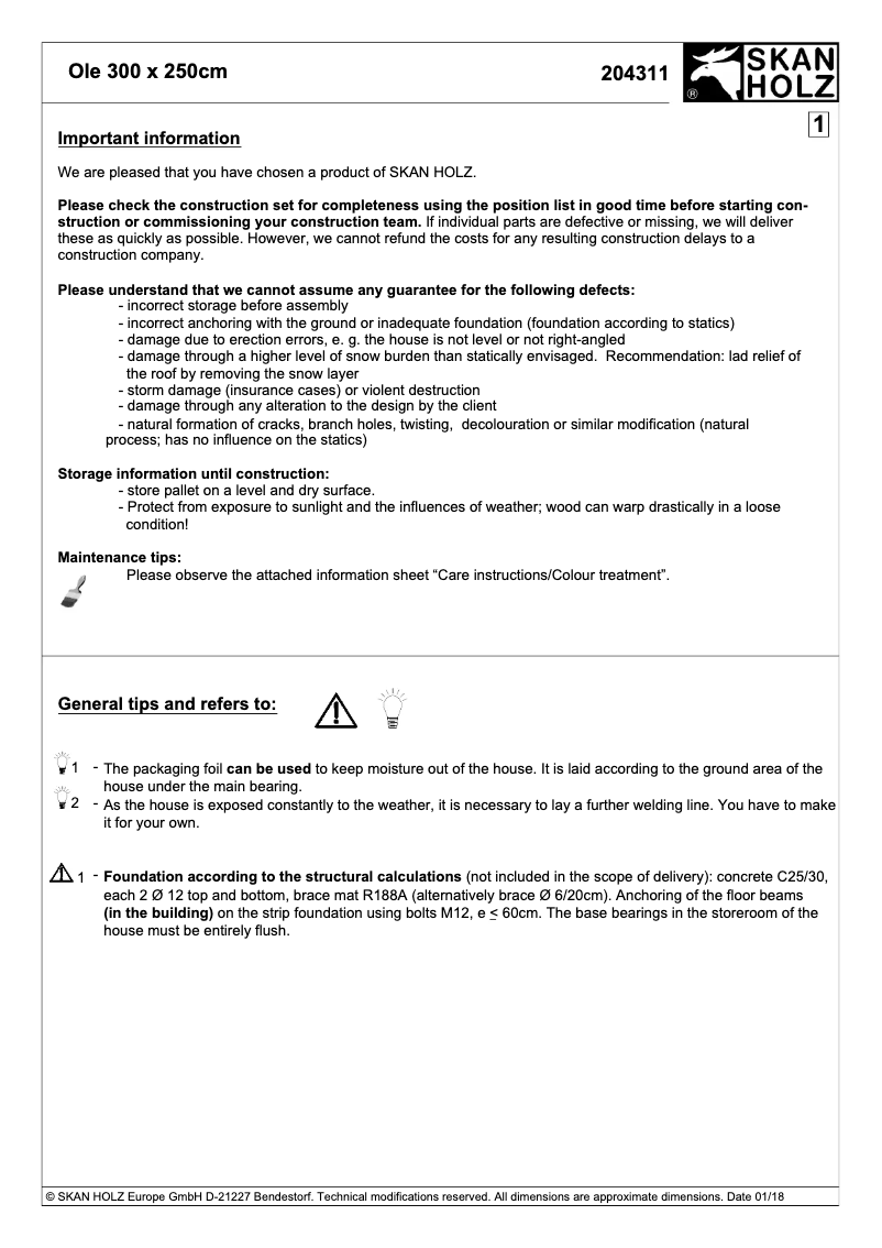 Page 1 de la notice Manuel utilisateur Skan Holz Ole