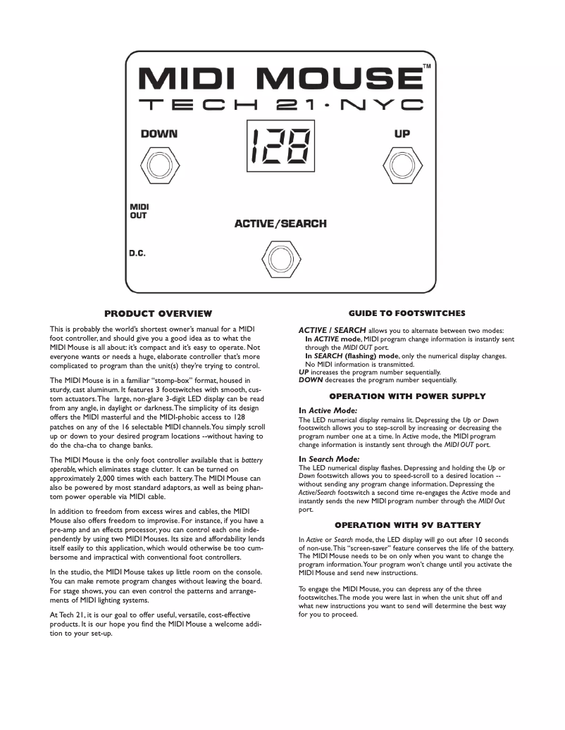 Image de la première page du manuel de l'appareil Midi Mouse