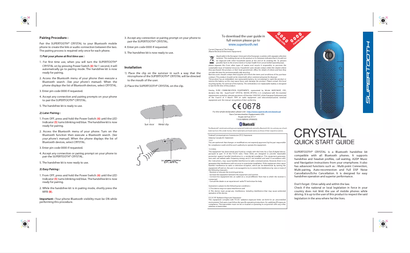 Page n°1 - Mode d'emploi SuperTooth Crystal
