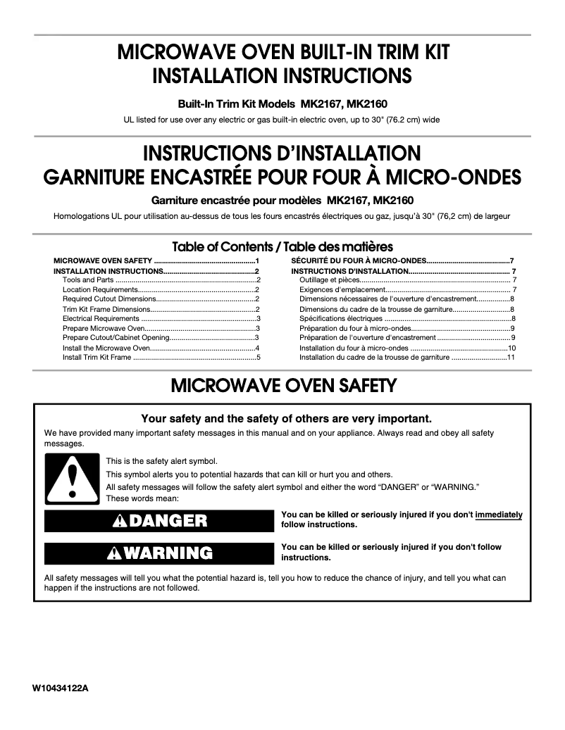 Page 1 de la notice Guide d'installation JennAir JMC1116AS