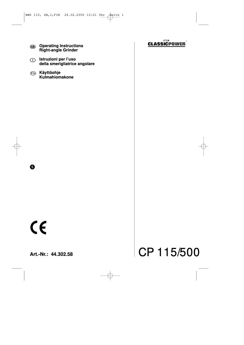 Page n°1 - Manuel utilisateur Classic Power CP 115/500