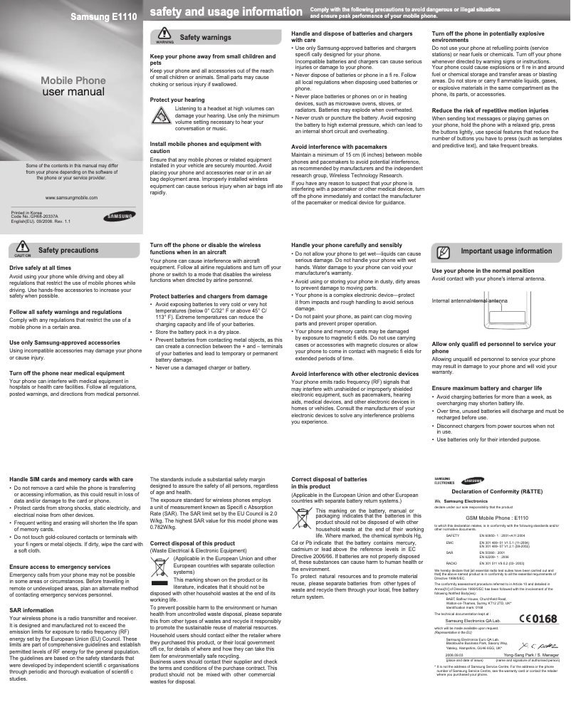 Image de la première page du manuel de l'appareil GT-E1110