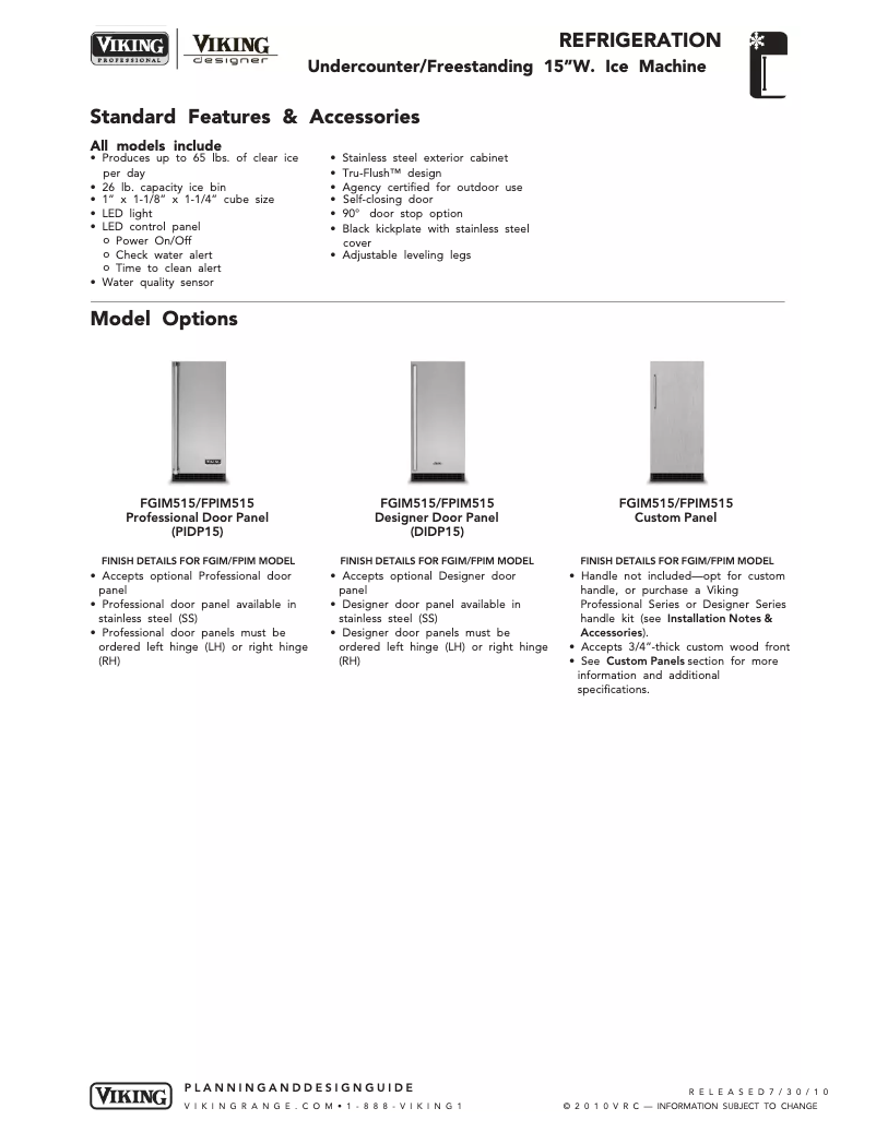 Page 1 de la notice Fiche technique Viking FPIM515