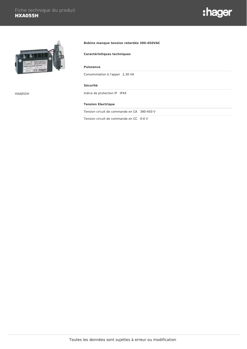 Image de la première page du manuel de l'appareil HXA055H
