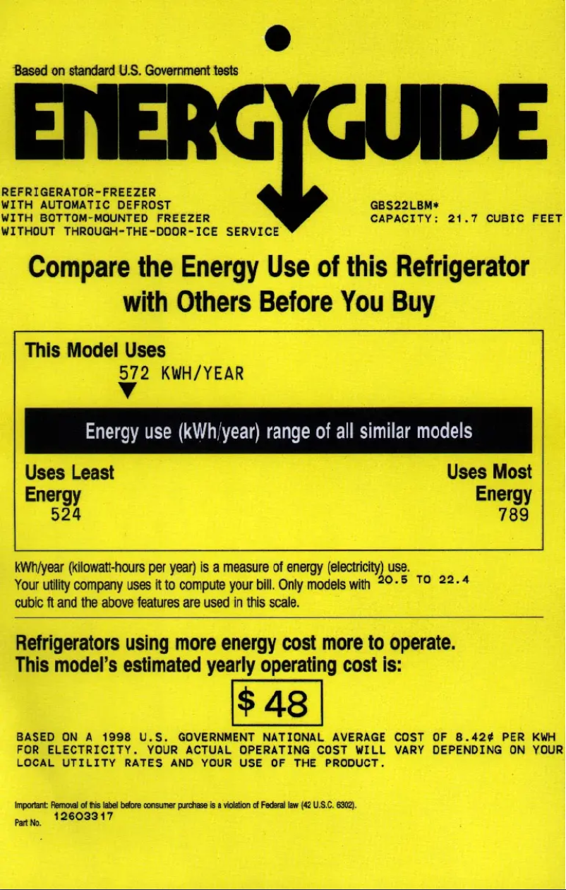 Page n°1 - Label énergétique GE GBS22LBMBB