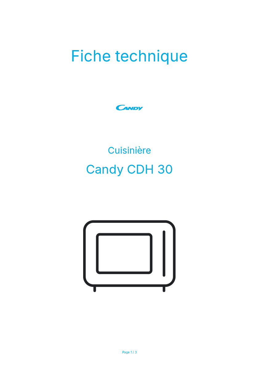 Page n°1 - Fiche technique Candy CDH 30