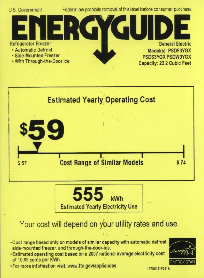 Page n°1 - Label énergétique GE PSDS3YGXSS