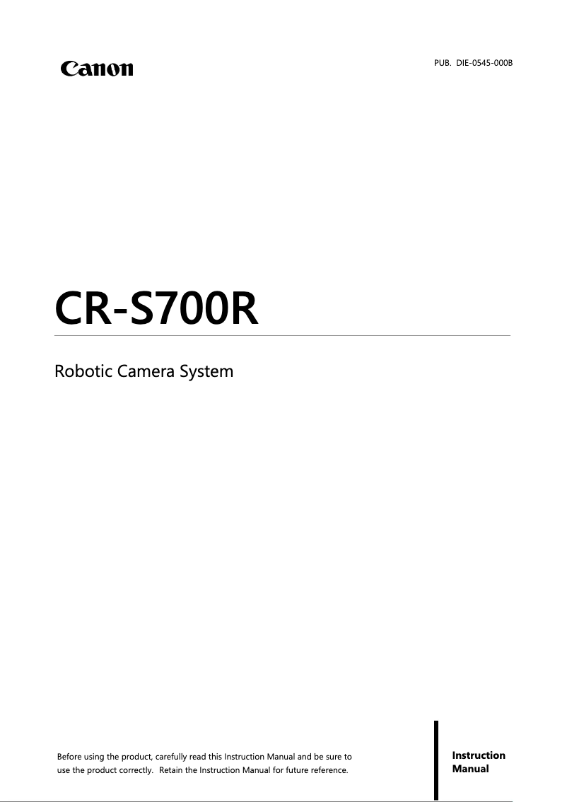 Page 1 de la notice Manuel utilisateur Canon Robotic Camera System CR-S700R