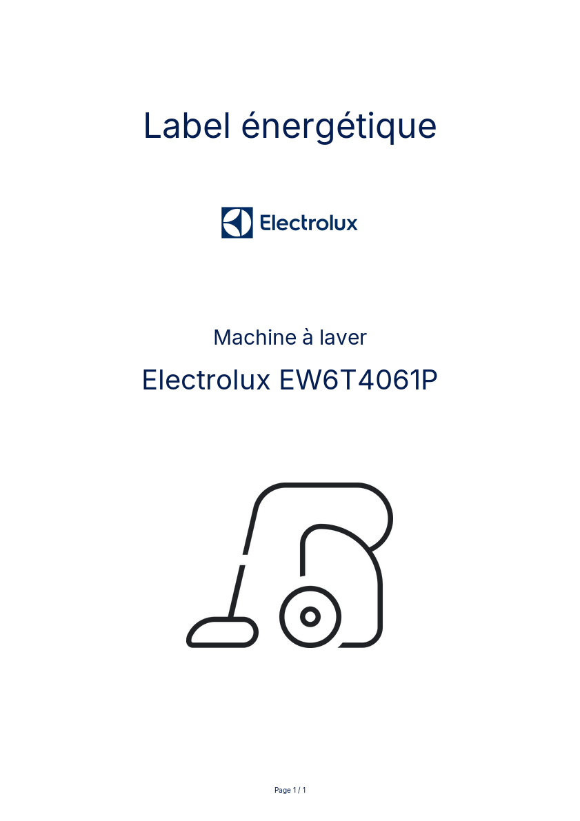 Page n°1 - Label énergétique Electrolux EW6T4061P