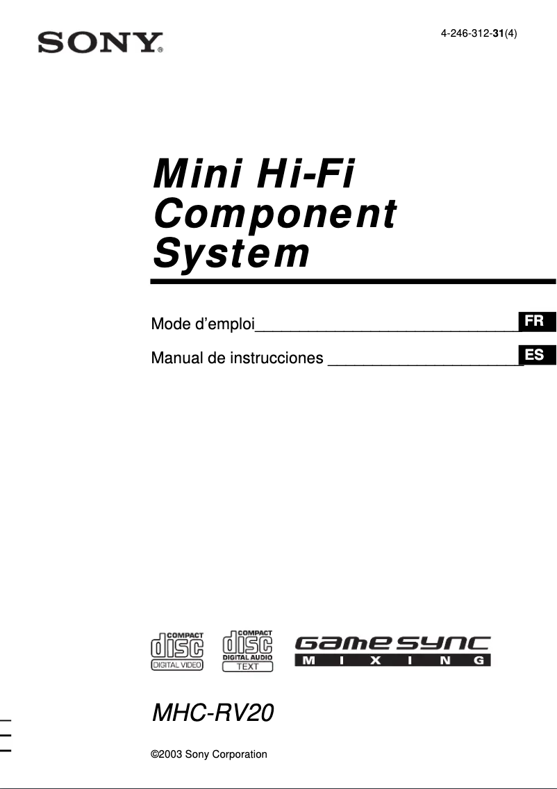 Página 1 del manual Manual de usuario Sony MHC-RV20