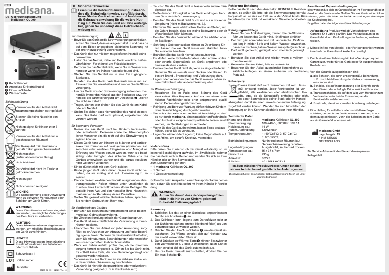 Page 1 de la notice Manuel utilisateur Medisana OL 300