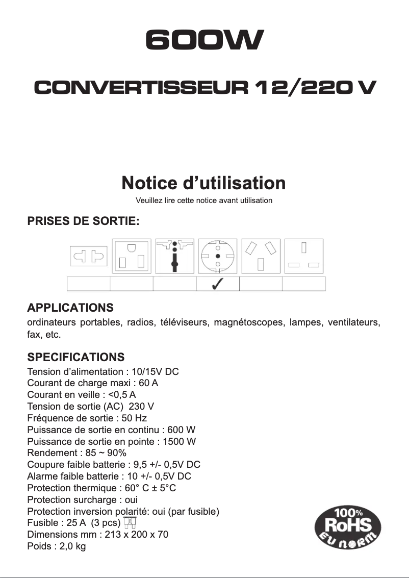 Page 1 de la notice Manuel utilisateur President ACMA616