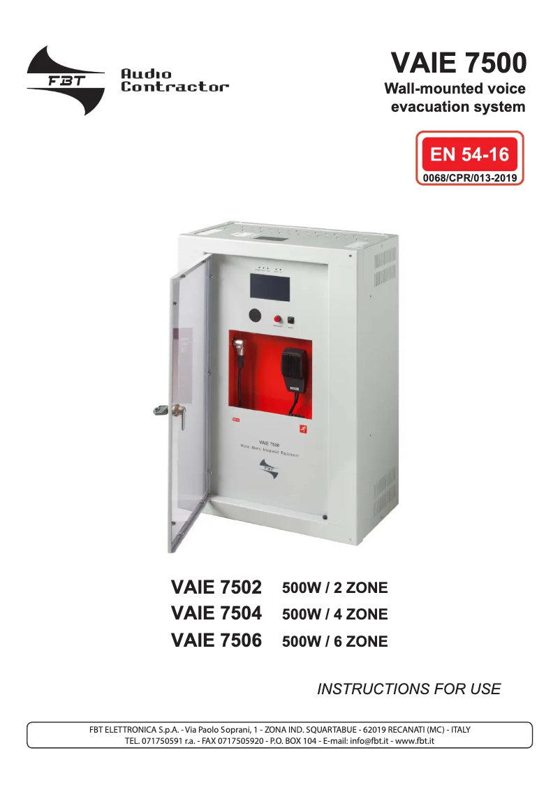 Page n°1 - Manuel utilisateur FBT VAIE 7500