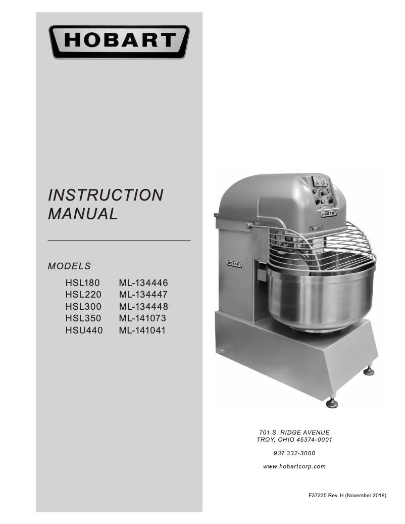 Page n°1 - Manuel utilisateur Hobart HSL350