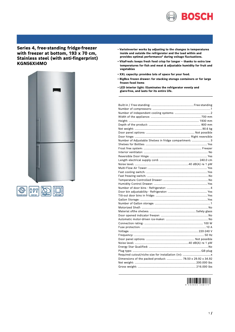 Imagen de la primera página del manual del dispositivo KGN56XI4MO