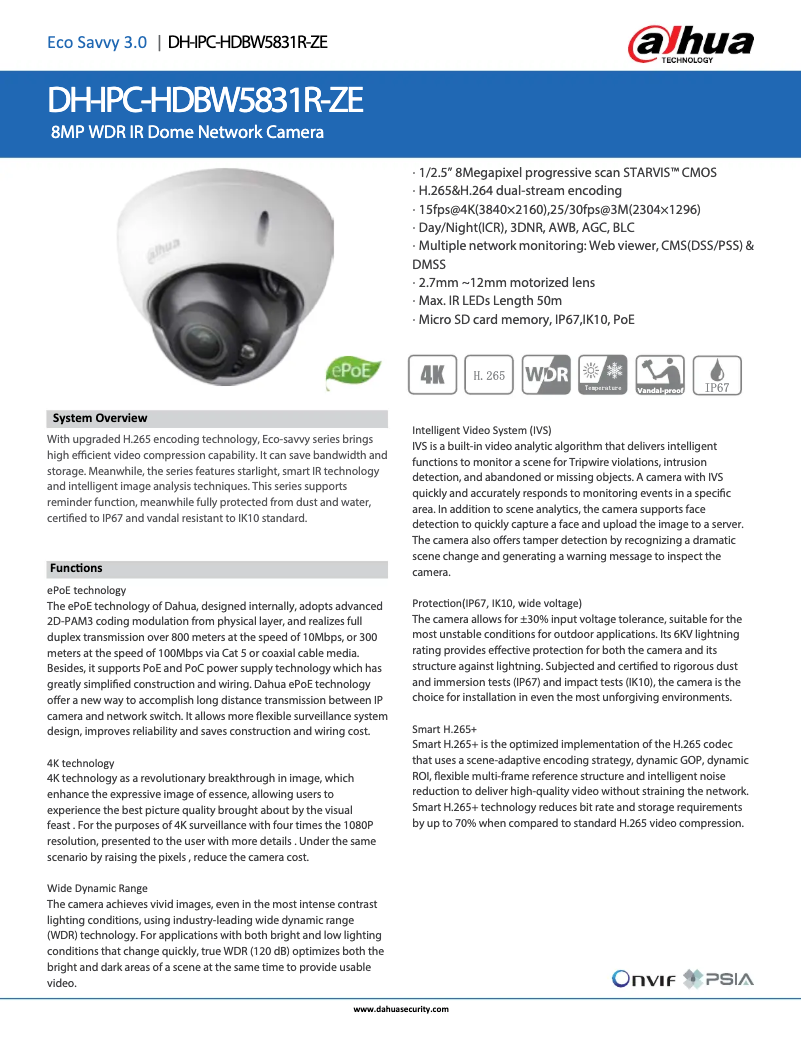 Page 1 de la notice Fiche technique Dahua Technology IPC-HDBW5831R-ZE