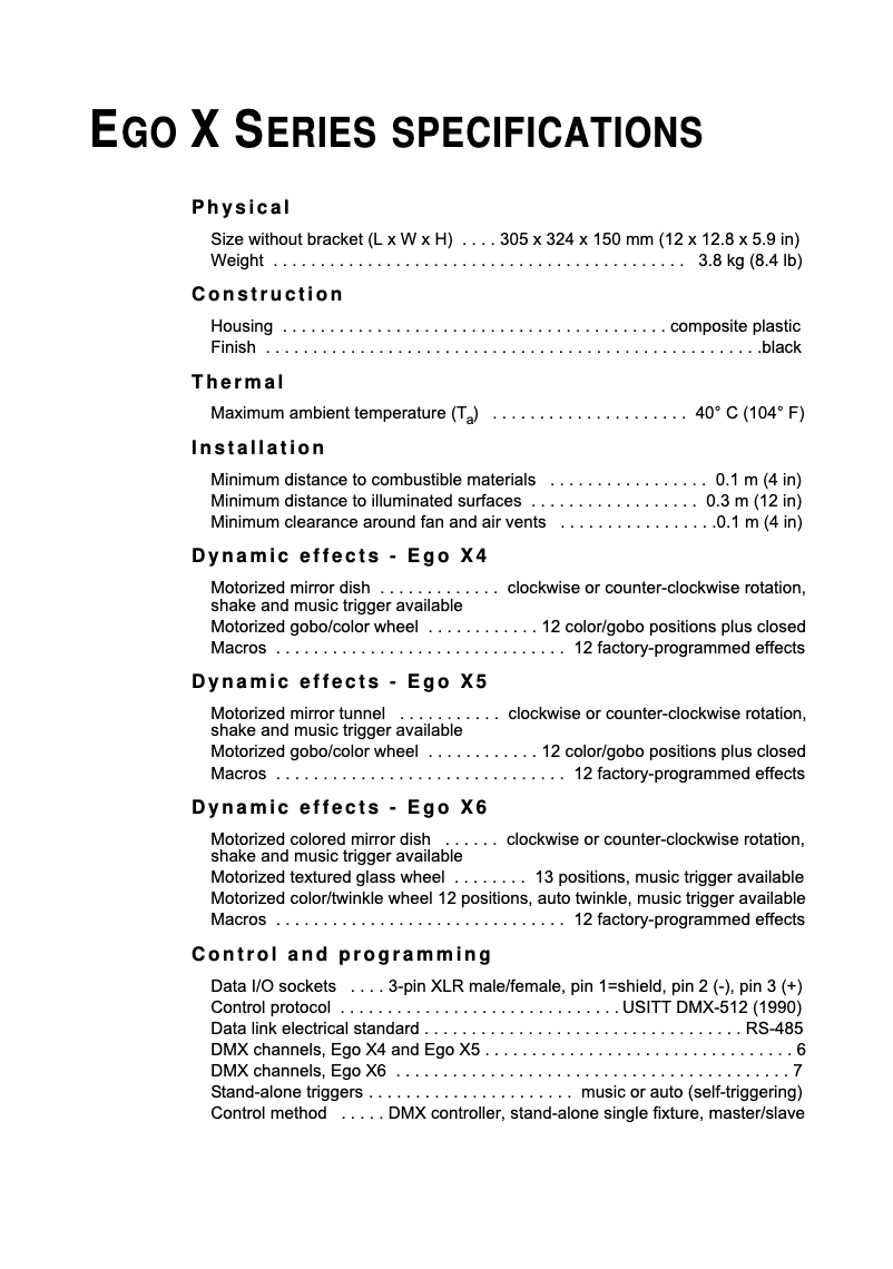 Page 1 de la notice Fiche technique Martin Ego X5