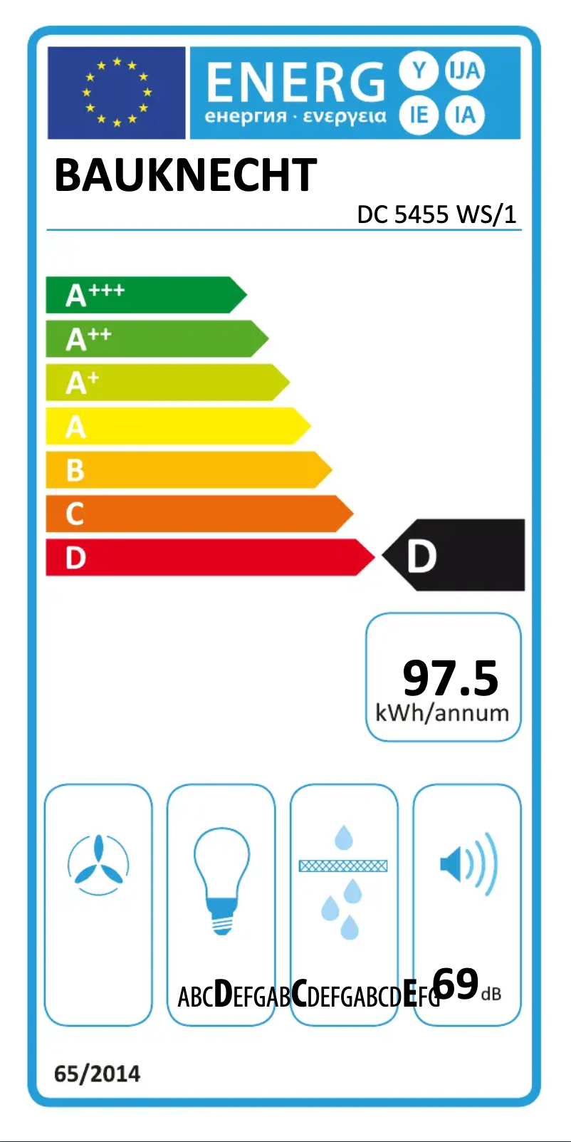 Page 1 de la notice Label énergétique Bauknecht DC 5455 WS/1