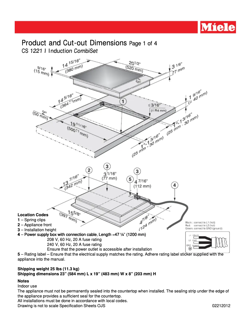 Page n°1 - Fiche technique Miele CS 1221
