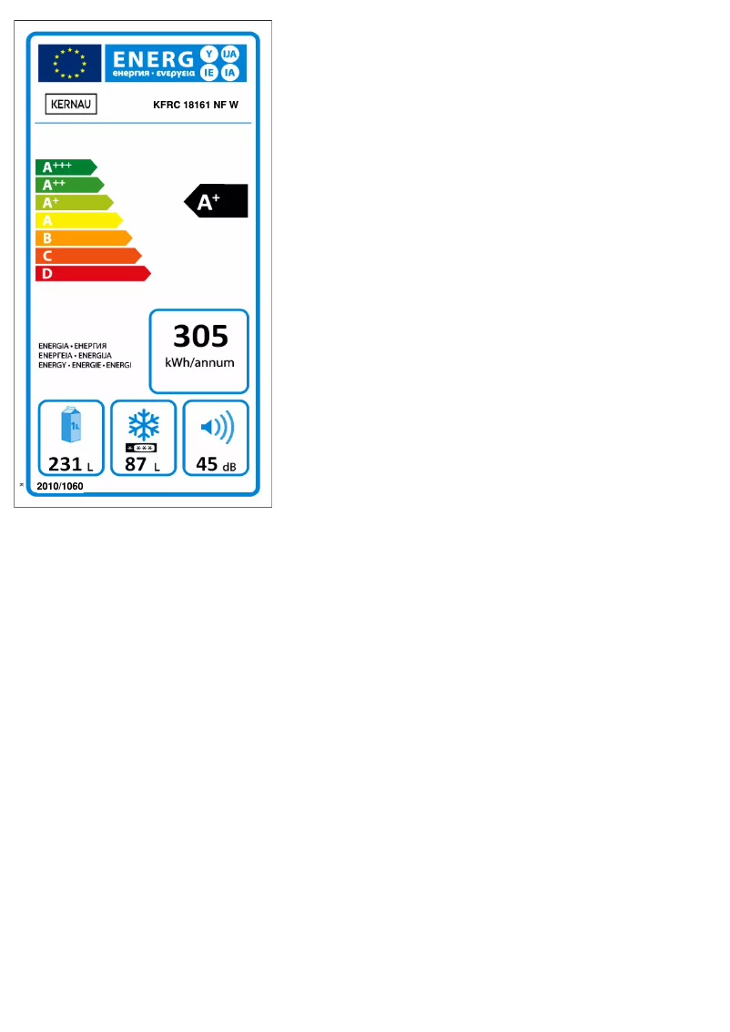 Page 1 de la notice Label énergétique Kernau KFRC 18161 NF W