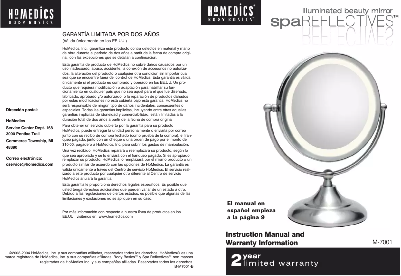 Page 1 de la notice Manuel utilisateur Homedics M-7001