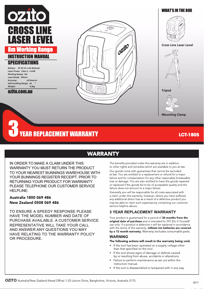Page n°1 - Manuel utilisateur Ozito LCT-1805