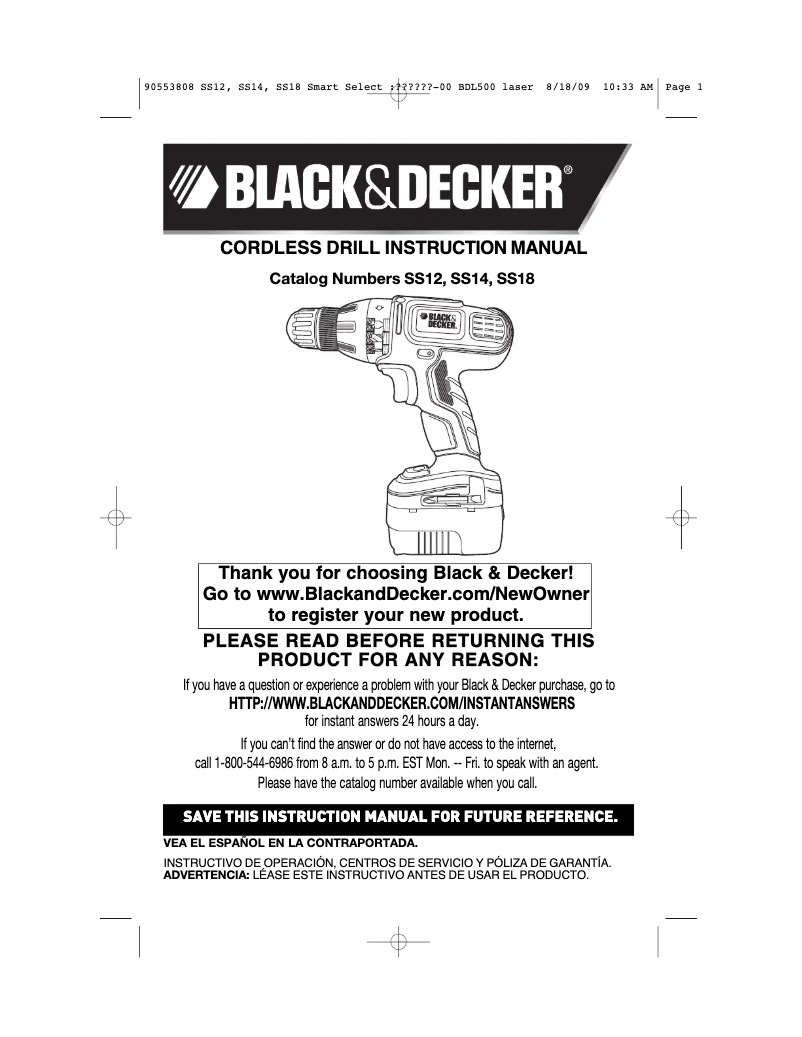 Page n°1 - Manuel utilisateur Black & Decker SS12D