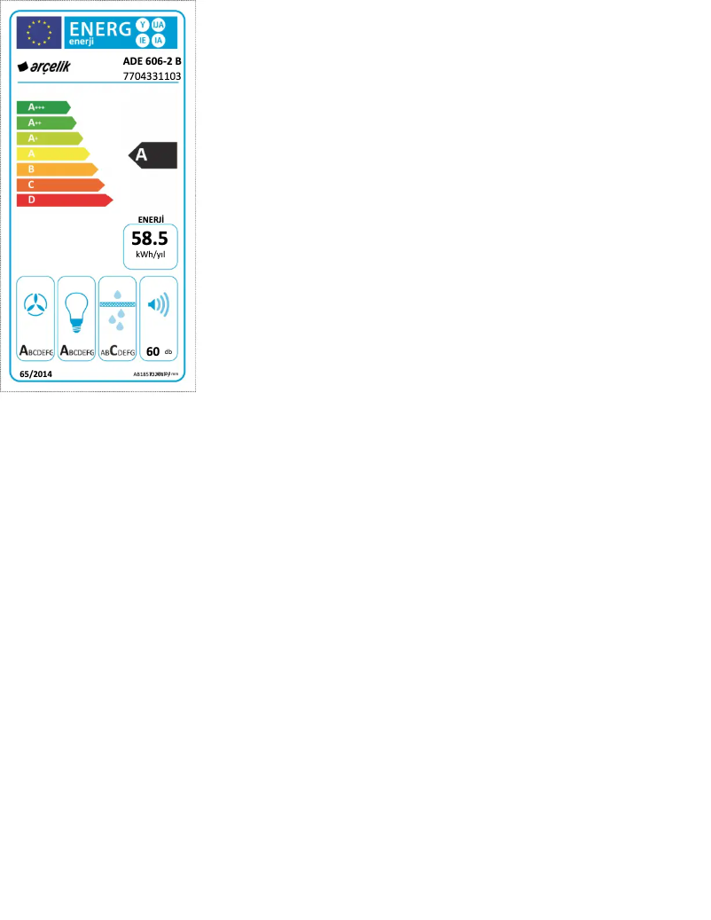 Page 1 de la notice Label énergétique Arçelik ADE 606-2 B