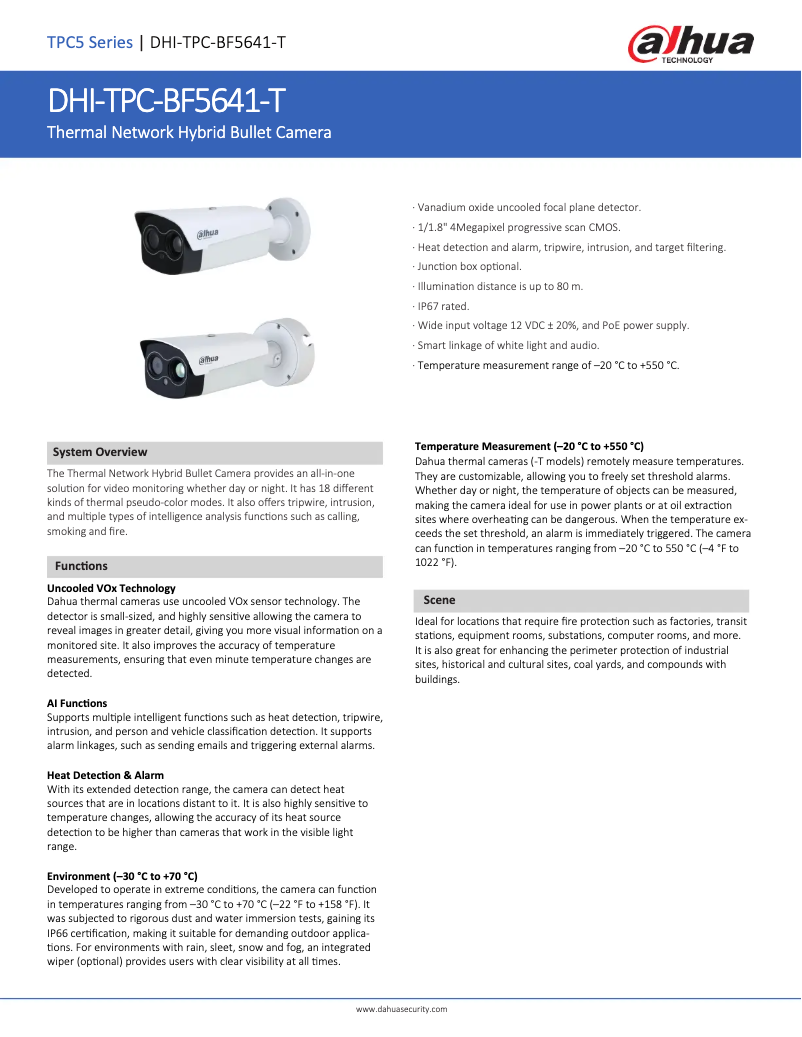 Page 1 de la notice Fiche technique Dahua Technology TPC-BF5641-T
