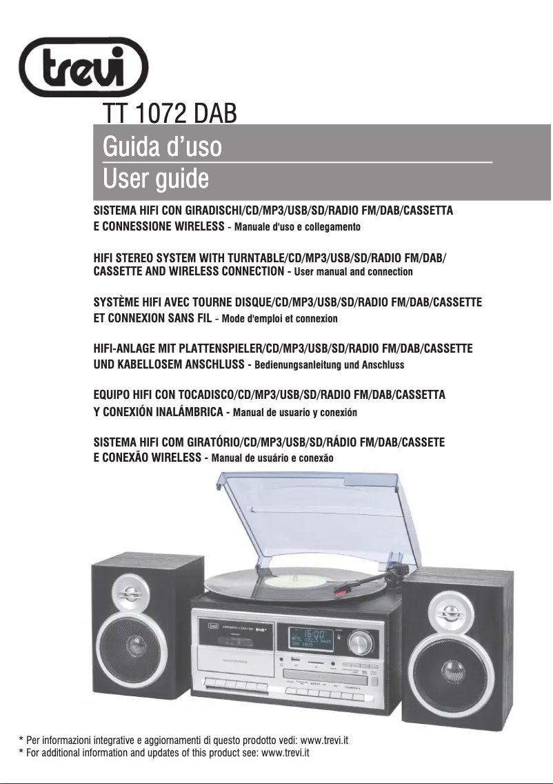 Page 1 de la notice Manuel utilisateur Trevi TT 1072 DAB