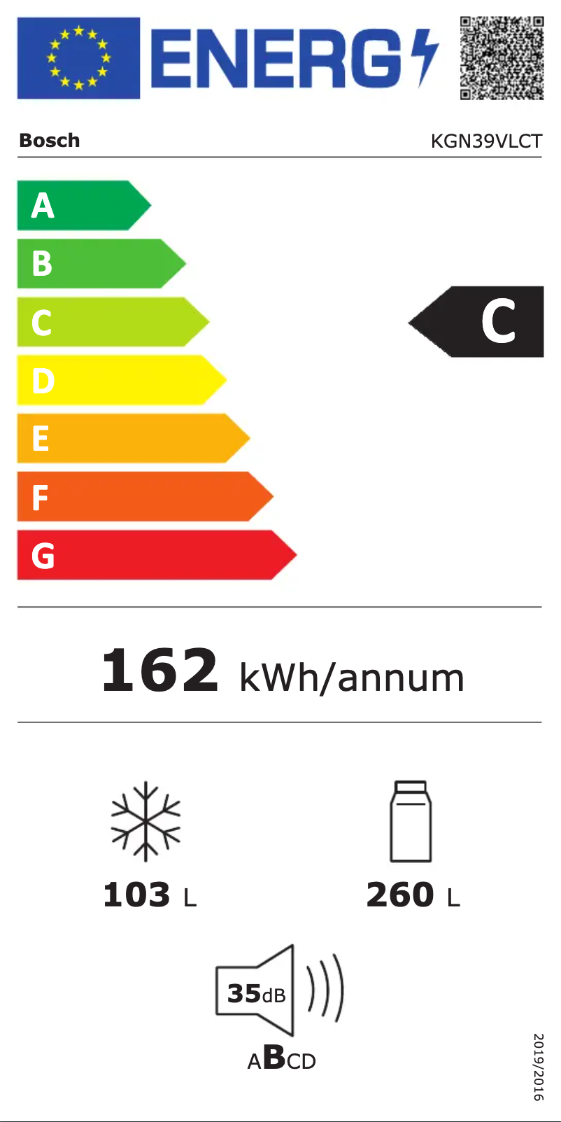 Página 1 del manual Etiqueta energética Bosch KGN39VLCT