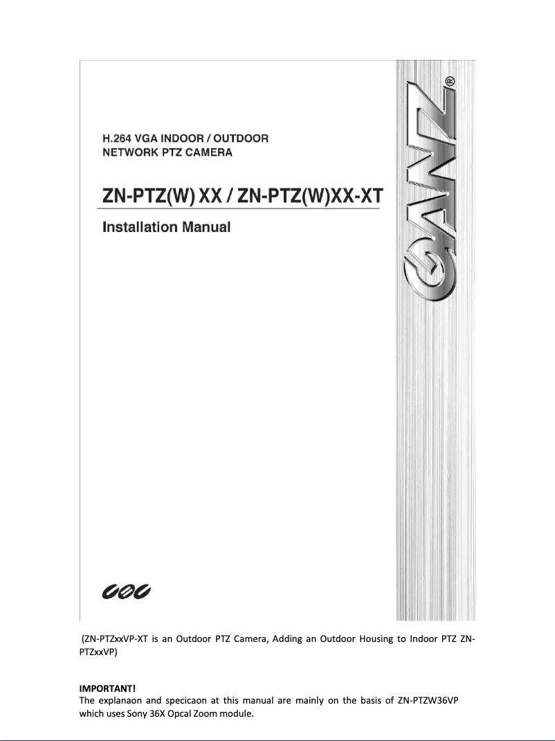 Page 1 de la notice Manuel utilisateur Ganz PixelPro ZN-PTZW36