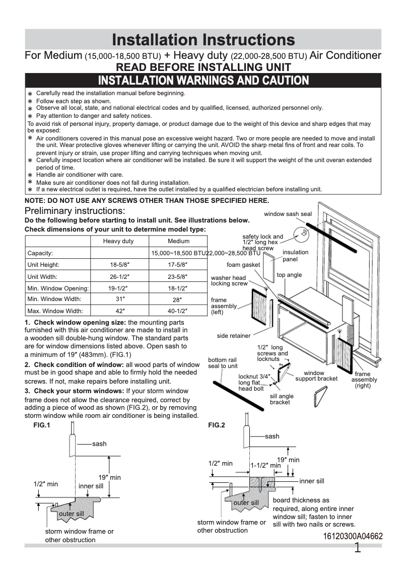 Page 1 de la notice Guide d'installation Frigidaire FFRE2233S2