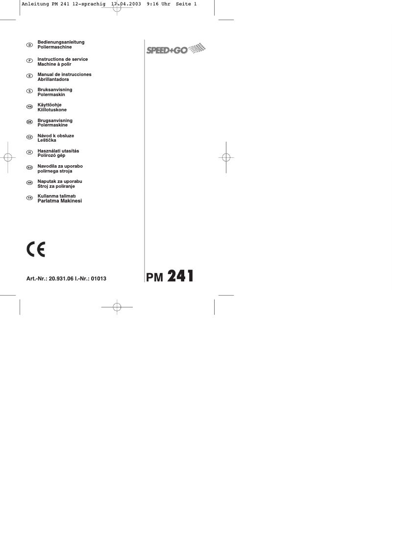 Page n°1 - Manuel utilisateur Speed & Go PM 241