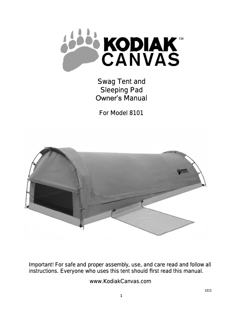 Page n°1 - Manuel utilisateur Kodiak Canvas Swag 8101