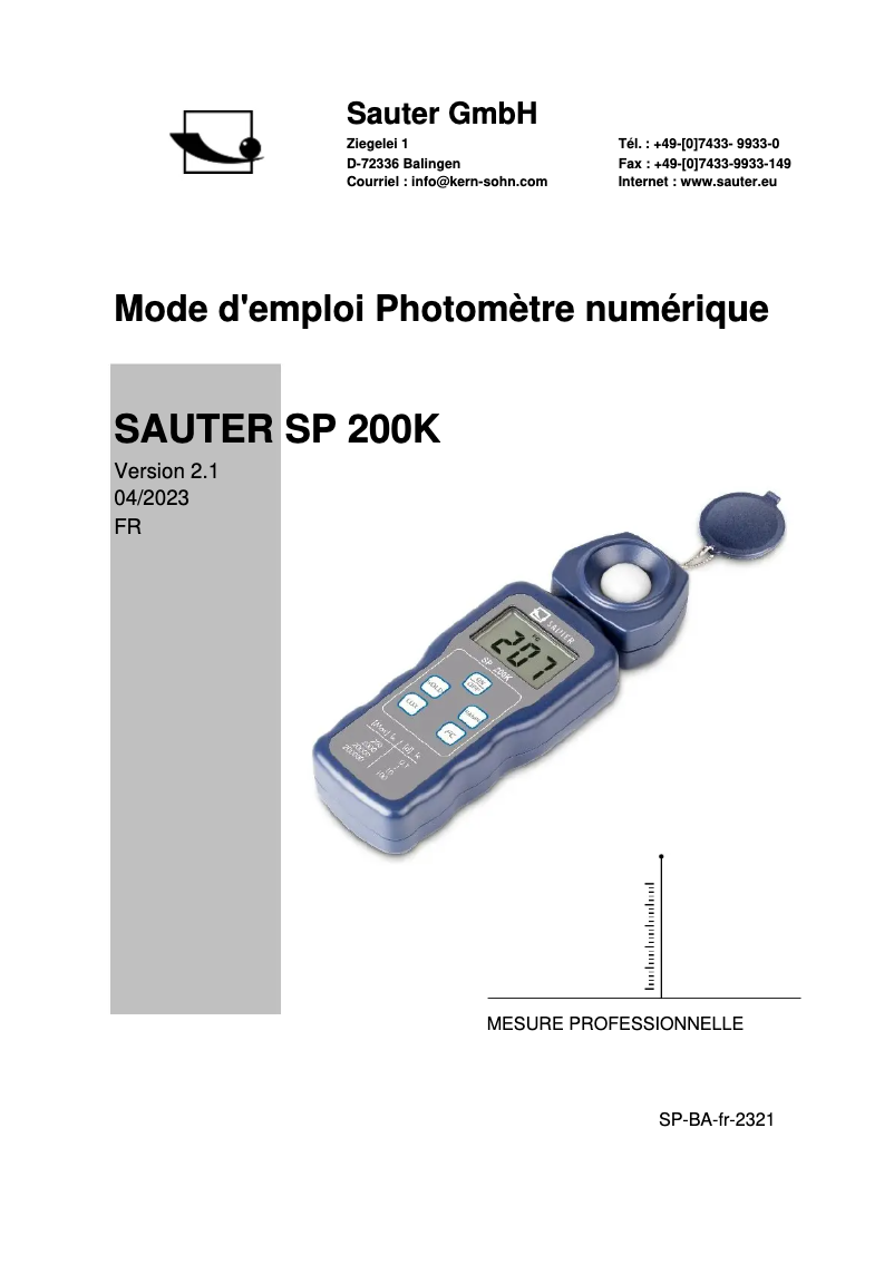 Page 1 de la notice Manuel utilisateur Sauter SP 200K