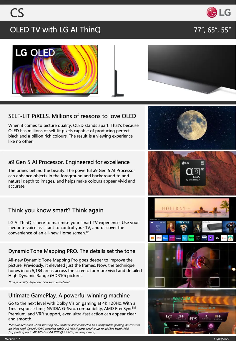 Página 1 del manual Ficha técnica LG OLED65CSPSA