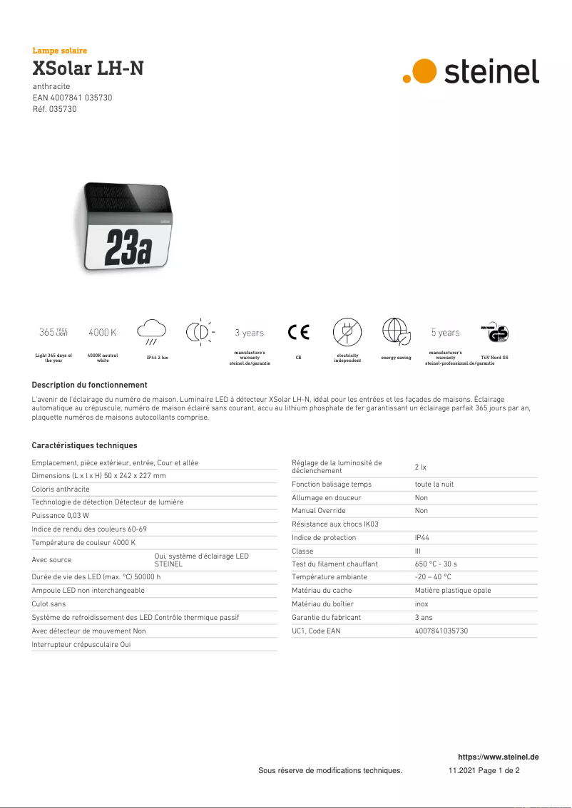 Image de la première page du manuel de l'appareil XSolar LH