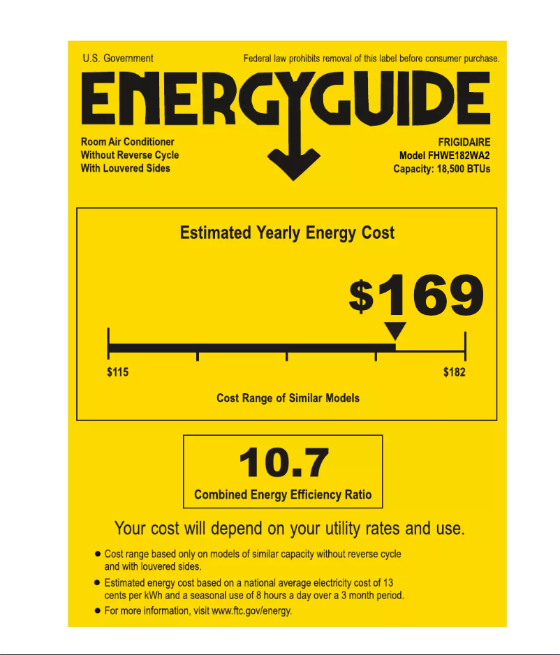 Página 1 del manual Etiqueta energética Frigidaire FHWE182WA2