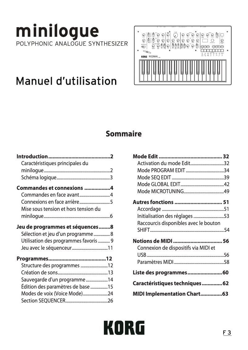 Page 1 de la notice Manuel utilisateur Korg Minilogue bass
