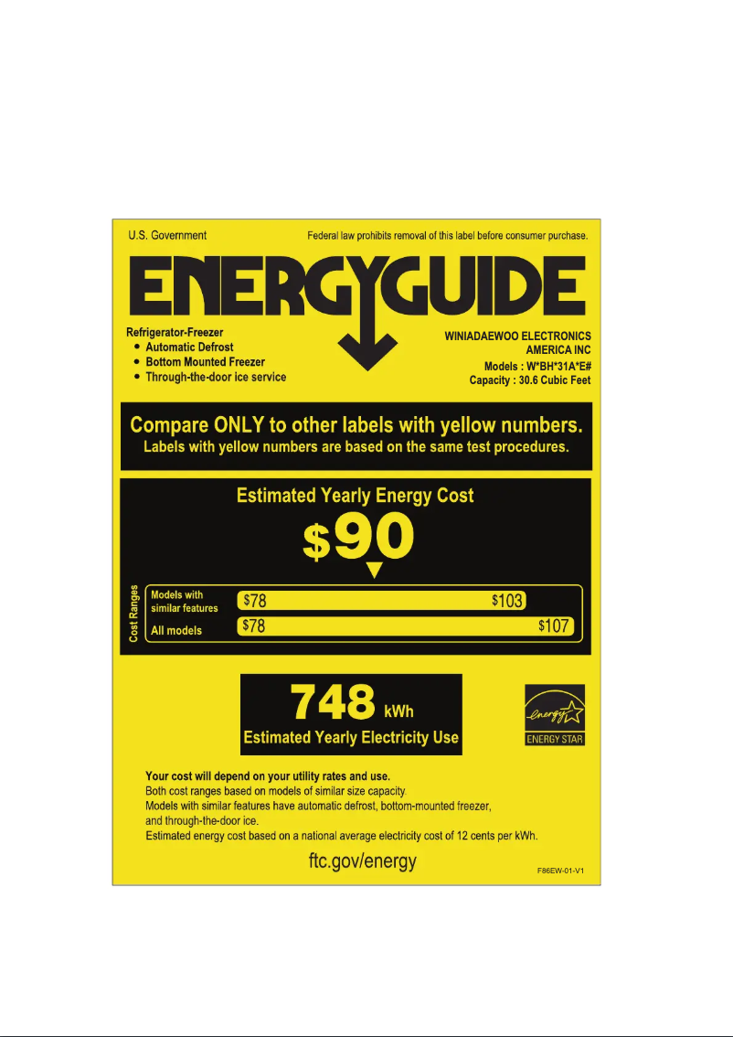 Page 1 de la notice Label énergétique Winia WRBHD31ATE